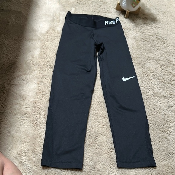 Nike Pro Dri-Fit Leggings Womens Black Mesh Panel Crop Mid-Rise Size-XS - Picture 1 of 9